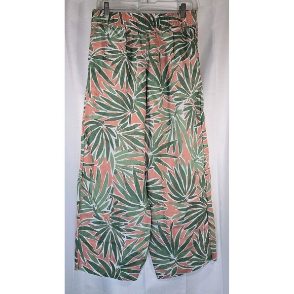 Sigrid Olsen Green Coral Tropical Linen‎ Pants Wide Leg Elastic Waist Size Small - Picture 8 of 16
